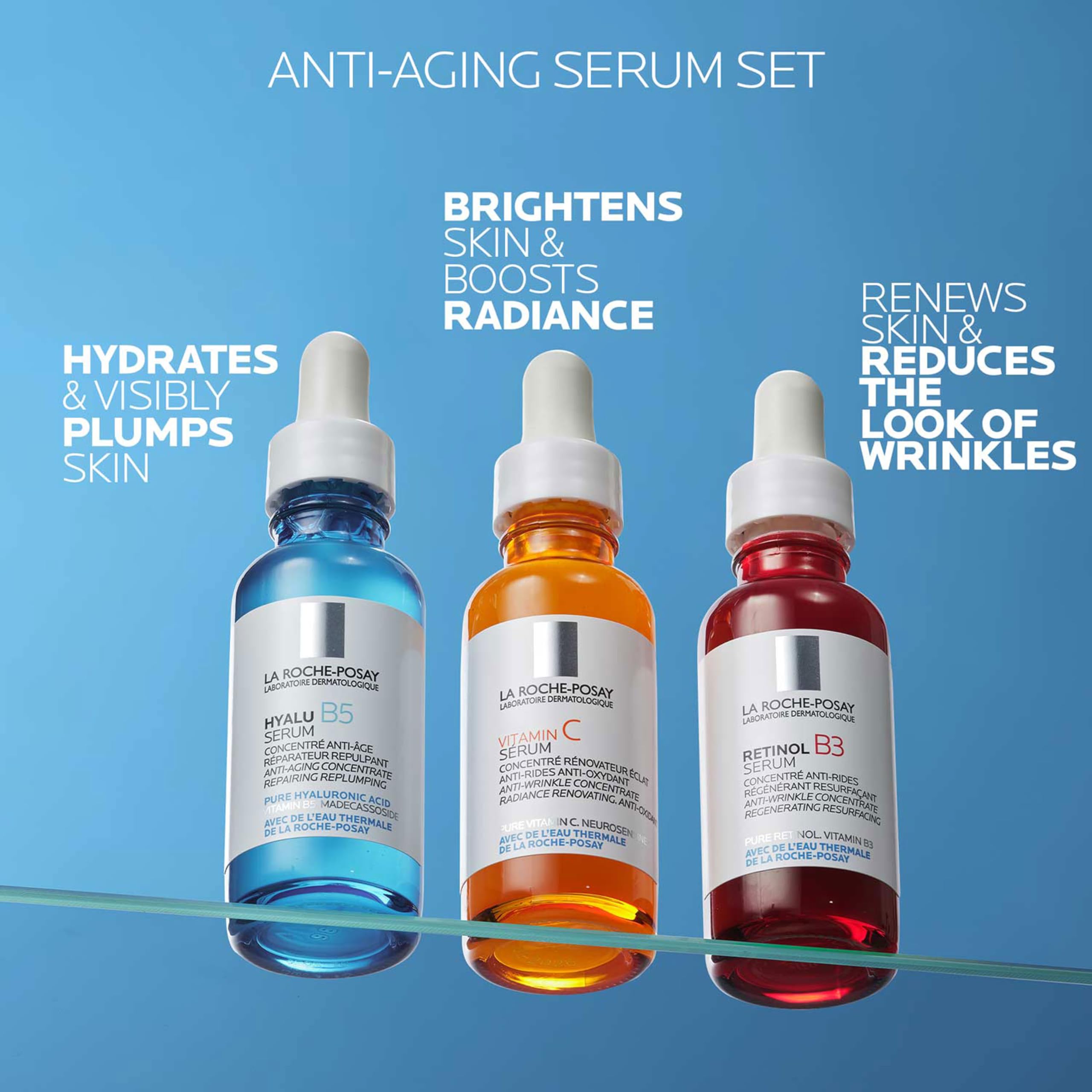La Roche-Posay Retinol B3 Serum UAE alongside other anti-aging serums for skin hydration and wrinkle reduction