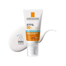 Moisturizing sunscreen tube SPF 50+ with white squeeze tip and orange label