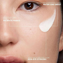Moisturizing sunscreen cream applied on skin near the eye