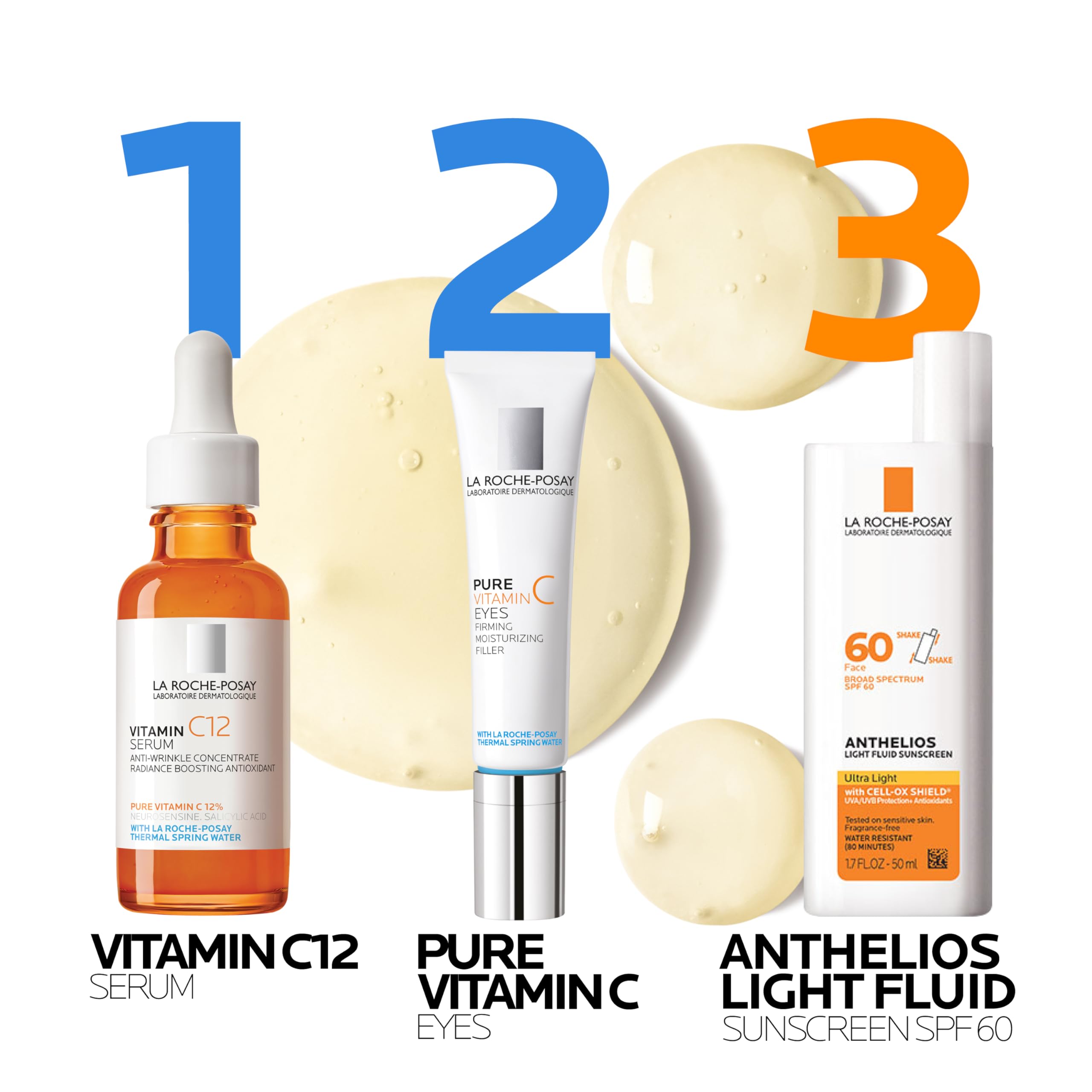 La Roche-Posay vitamin C serum UAE alongside Pure Vitamin C Eyes and Anthelios Light Fluid SPF 60
