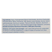 Lacalut aktiv toothpaste back panel showing ingredients and fluoride warning text