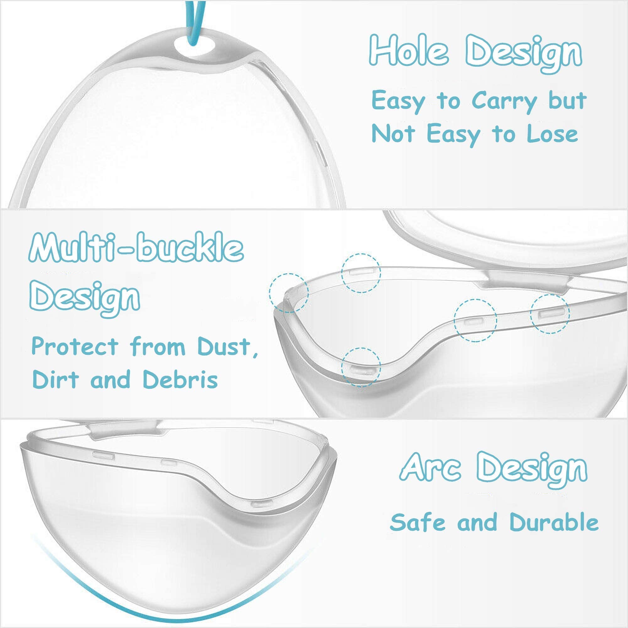LODROC clear pacifier holder case with carry hole loop multi buckle closure and arc shaped durable design