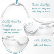 Clear pacifier case with top hole and arc hinge, protective storage for pacifiers.