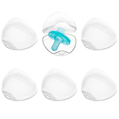LODROC clear pack of 6 transparent pacifier holder case with one open case showing a blue pacifier inside