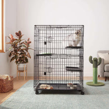 3-tier black wire cat cage playpen with three platforms and open front doors