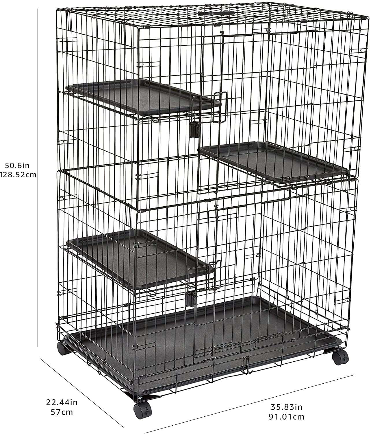 Large 3-tier cat cage UAE with three shelves and rolling wheels for easy mobility