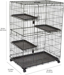 Large 3-tier cat cage UAE with three shelves and rolling wheels for easy mobility