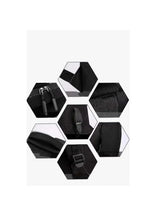 Backpack feature collage: zippers, bottle sleeve, webbing texture, and strap details