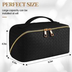 SFXULIX large capacity travel cosmetic bag in black with gold zipper and top handle