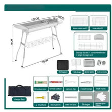 Portable charcoal grill accessory diagram with 10-piece BBQ tool set