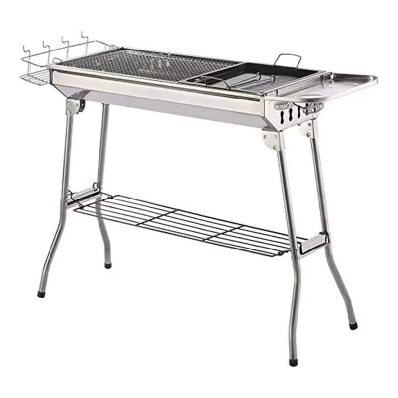 Huitich large outdoor silver BBQ grill charcoal grill with folding legs and side racks