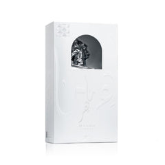 Lattafa Maahir Legacy perfume for men white embossed box with silver horse head design