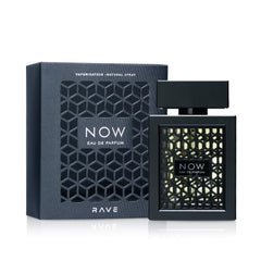 Lattafa Vurv Rave Now Men perfume black bottle with geometric design and matching box