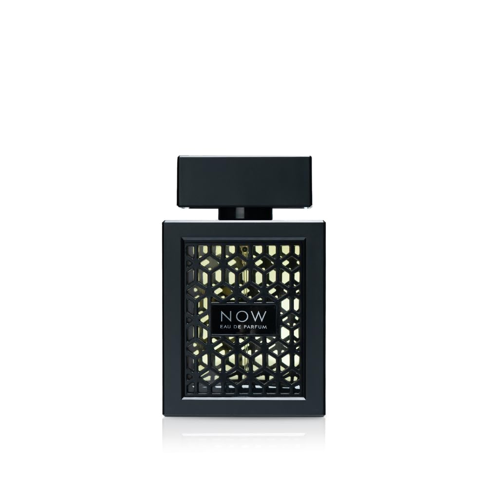 Lattafa Vurv Rave Now Men perfume black rectangular bottle with geometric patterned front