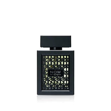 Men's eau de parfum bottle with dark patterned label and black cap