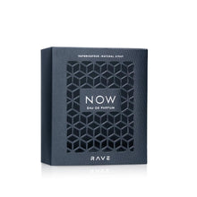 Men's eau de parfum box and bottle, dark geometric NOW design
