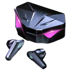 Huitich black LED gaming earbuds for mobile with sleek design and illuminated charging case