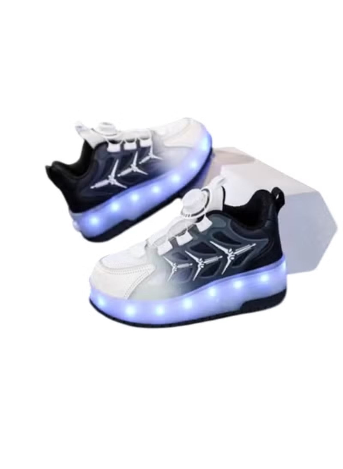 Huitich LED roller skate shoes in black and white with colorful lights for stylish skating fun