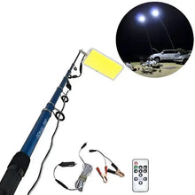 Huitich 47W LED floodlight with remote, blue telescopic pole and hanging COB panel