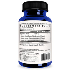 Legendairy Milk Pump Princess capsules blue glass bottle back label showing Supplement Facts organic ingredients and dosage