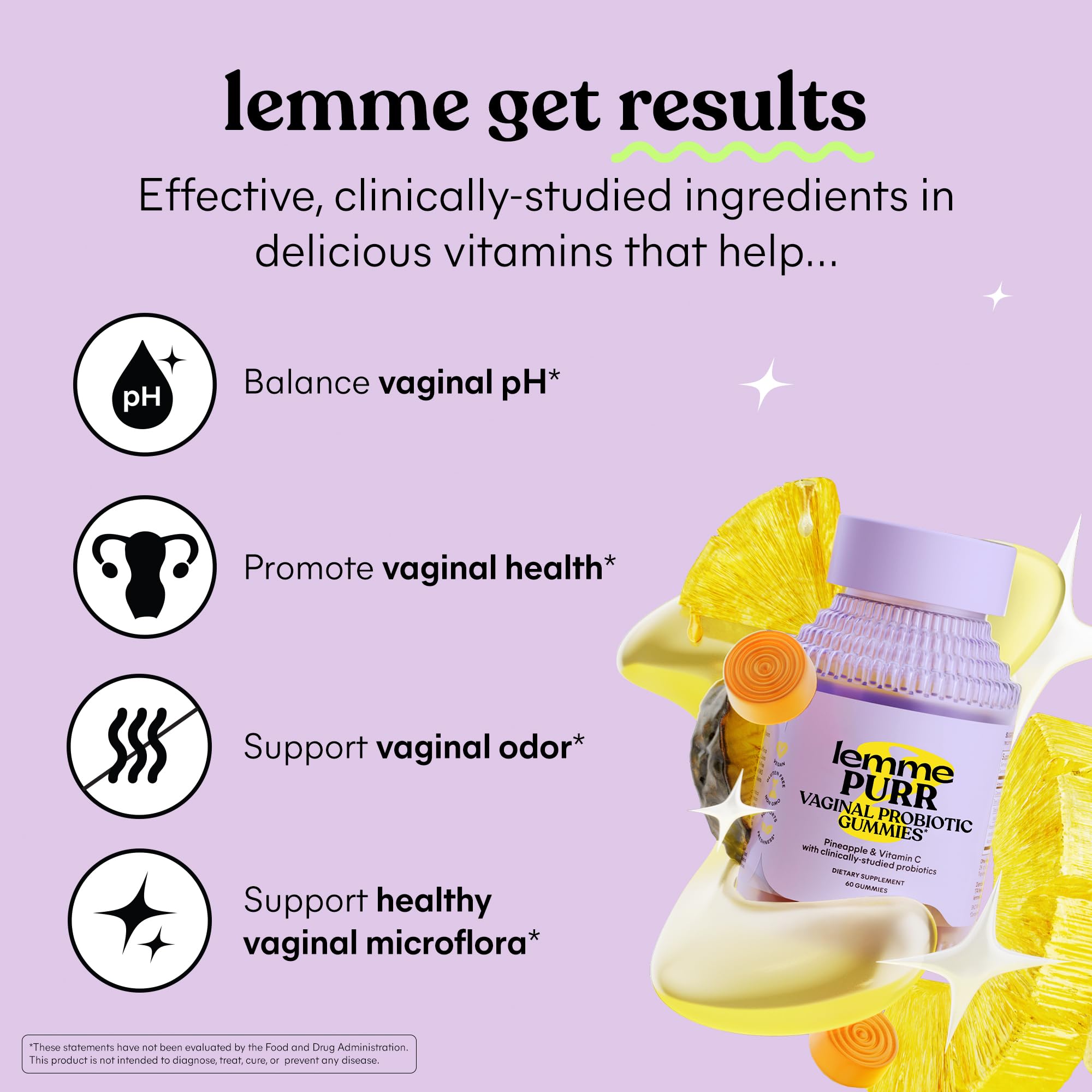 Lemme vaginal probiotic gummies for women in a purple bottle designed to promote vaginal health