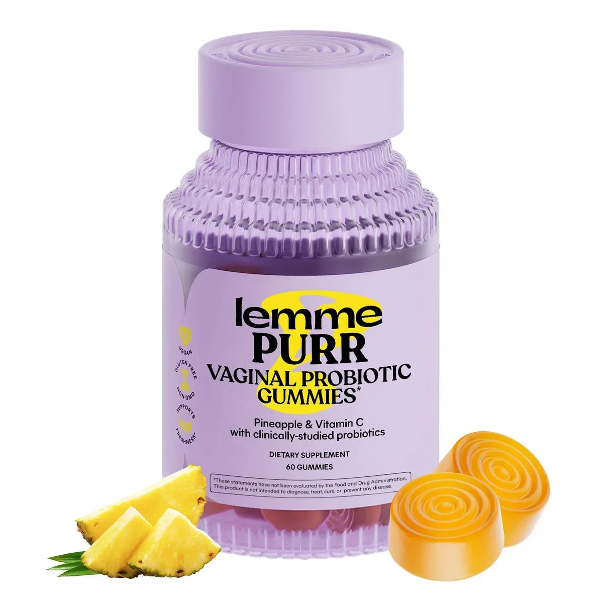 Lemme Purr Vaginal Probiotic Gummies for Women - Balanced pH, Healthy Odor, Yeast Balance & Flora Support + Vitamin C for Immune Health - Tasty Pineapple (60 Count) - Mumzar