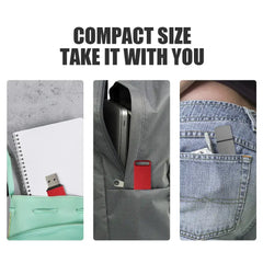 Three images showcasing the Lenovo 64TB USB flash drive in compact size for easy portability