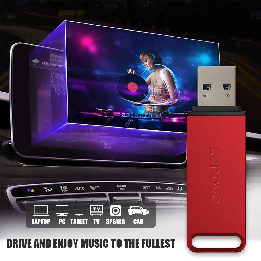 Lenovo 64TB USB flash drive in red designed for computers and multimedia devices
