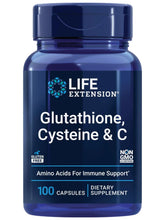 Glutathione, Cysteine & C supplement bottle with 100 capsule label