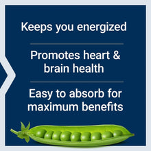 Promotional panel: keeps you energized; promotes heart & brain health