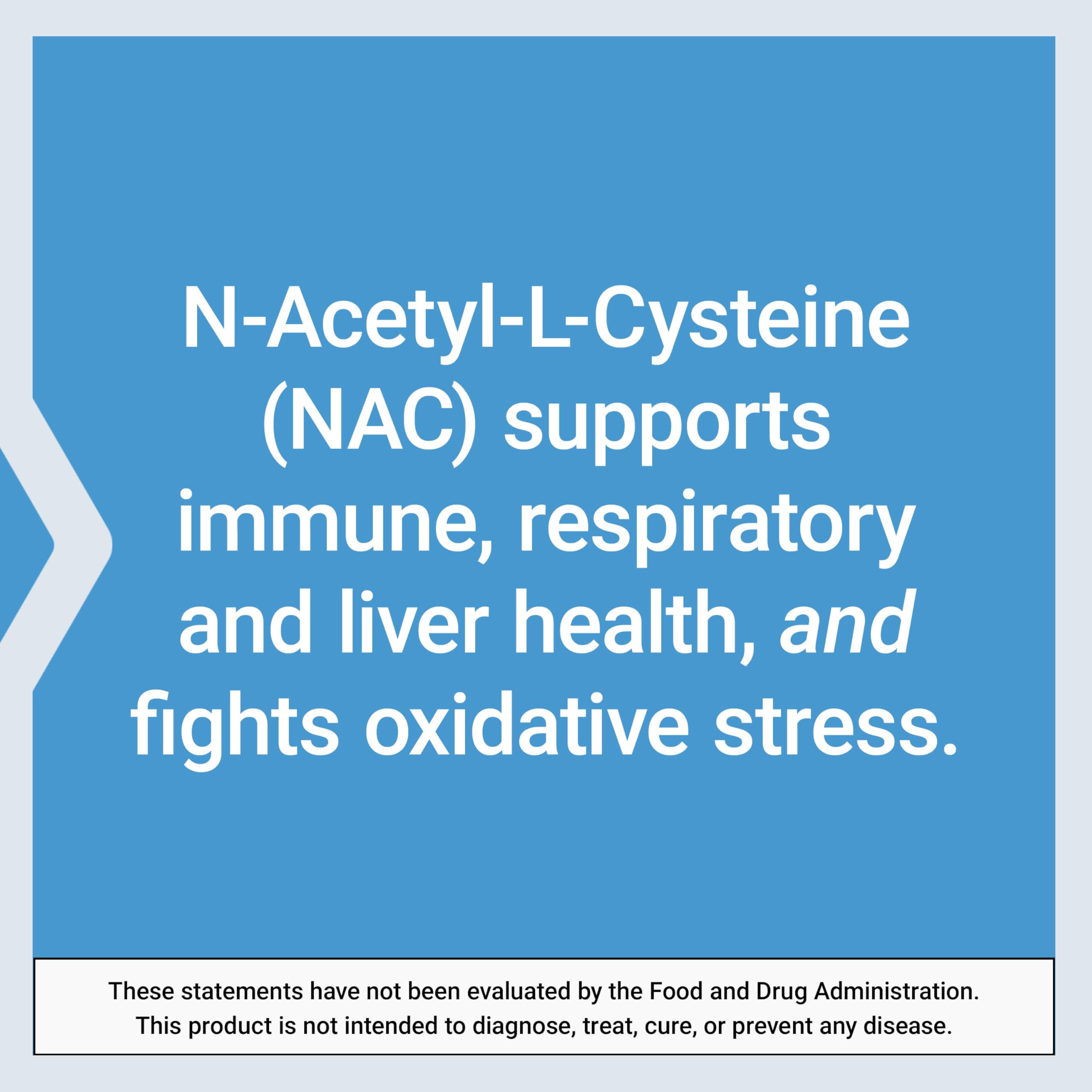 Life Extension N-Acetyl L-Cysteine capsules label saying supports immune respiratory liver health and fights oxidative stress