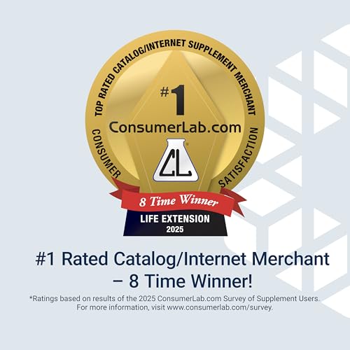 Life Extension Two-Per-Day 120 capsules badge showing ConsumerLab number one gold award 8 Time Winner Life Extension 2025