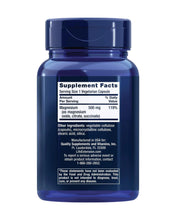 Magnesium supplement facts label on blue bottle back, 500 mg per vegetarian capsule