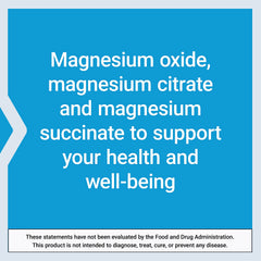 Life Extension label for magnesium caps 500 mg supplements listing magnesium oxide citrate succinate and FDA disclaimer