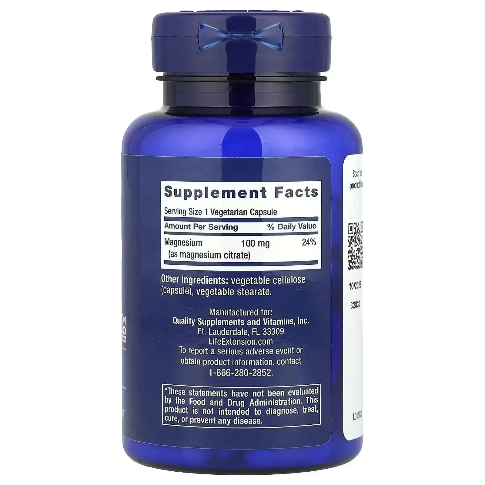 Life Extension Magnesium (Citrate) 100 mg – 100 Vegetarian Capsules - Mumzar