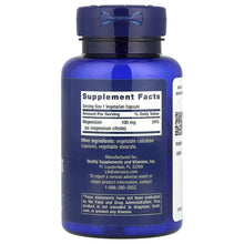 Life Extension Magnesium (Citrate) bottle, Supplement Facts label panel