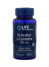 N-Acetyl-L-Cysteine 600 mg supplement bottle, 60 capsules, blue label