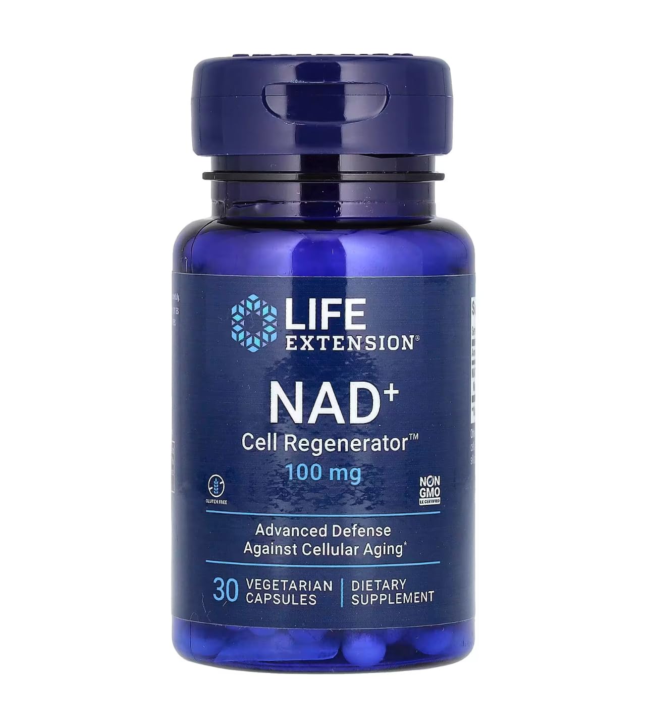 Life Extension NAD+ Cell Regenerator 100mg in blue bottle, a dietary supplement for healthy aging, Nicotinamide Riboside supplements UAE