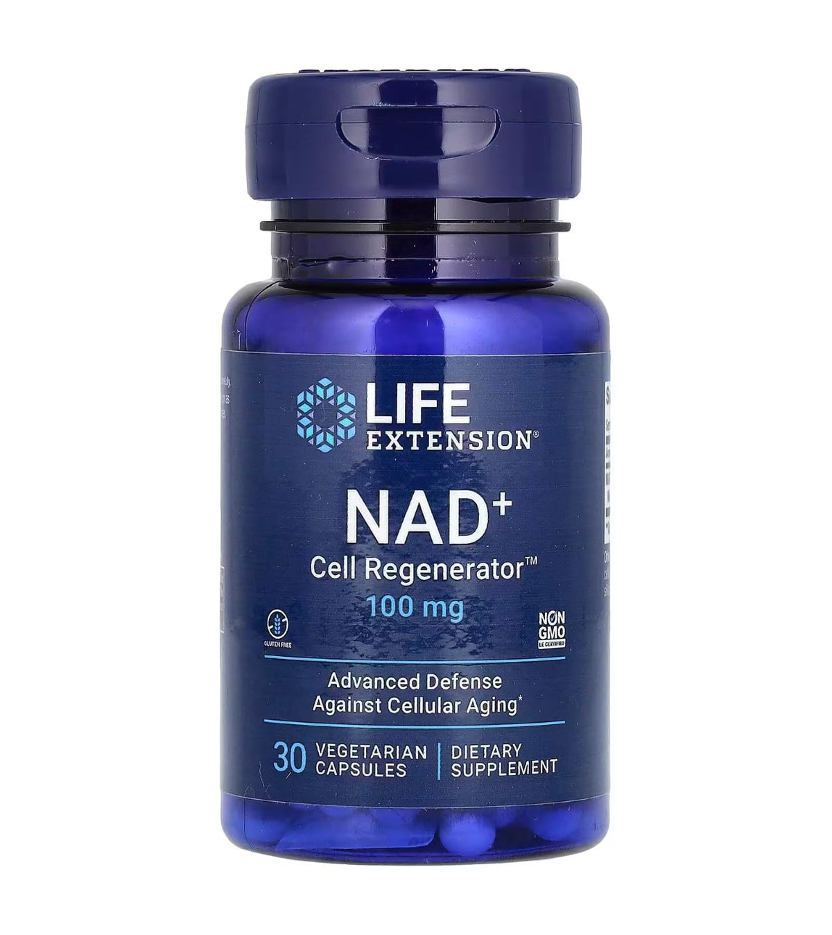 Life Extension NAD+ Cell Regenerator 100mg in blue bottle, a dietary supplement for healthy aging, Nicotinamide Riboside supplements UAE