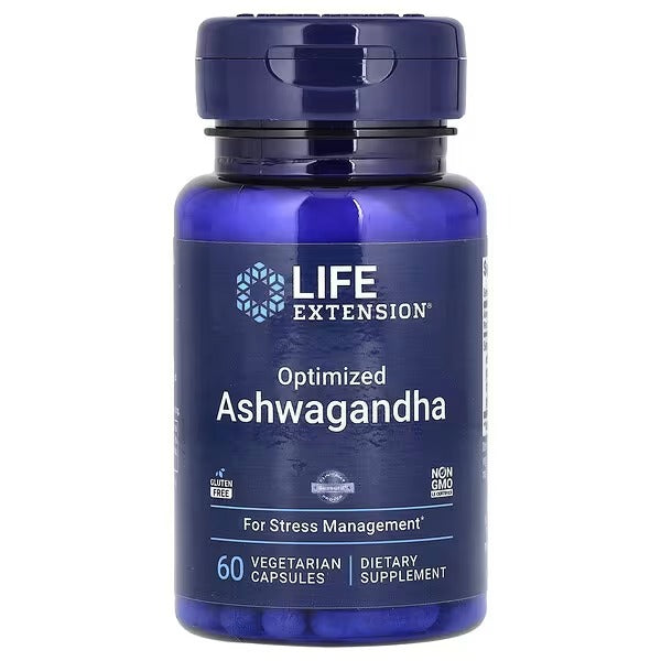 Life Extension Optimized Ashwagandha capsules UAE for stress management in a 60 vegetarian capsule bottle