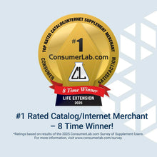 ConsumerLab.com #1 Internet Merchant award badge for Life Extension 2025