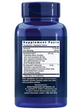 Life Extension Resveratrol Elite supplement bottle back label, supplement facts panel