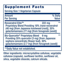 Supplement Facts label close-up for Resveratrol Elite and Bio-Quercetin blends