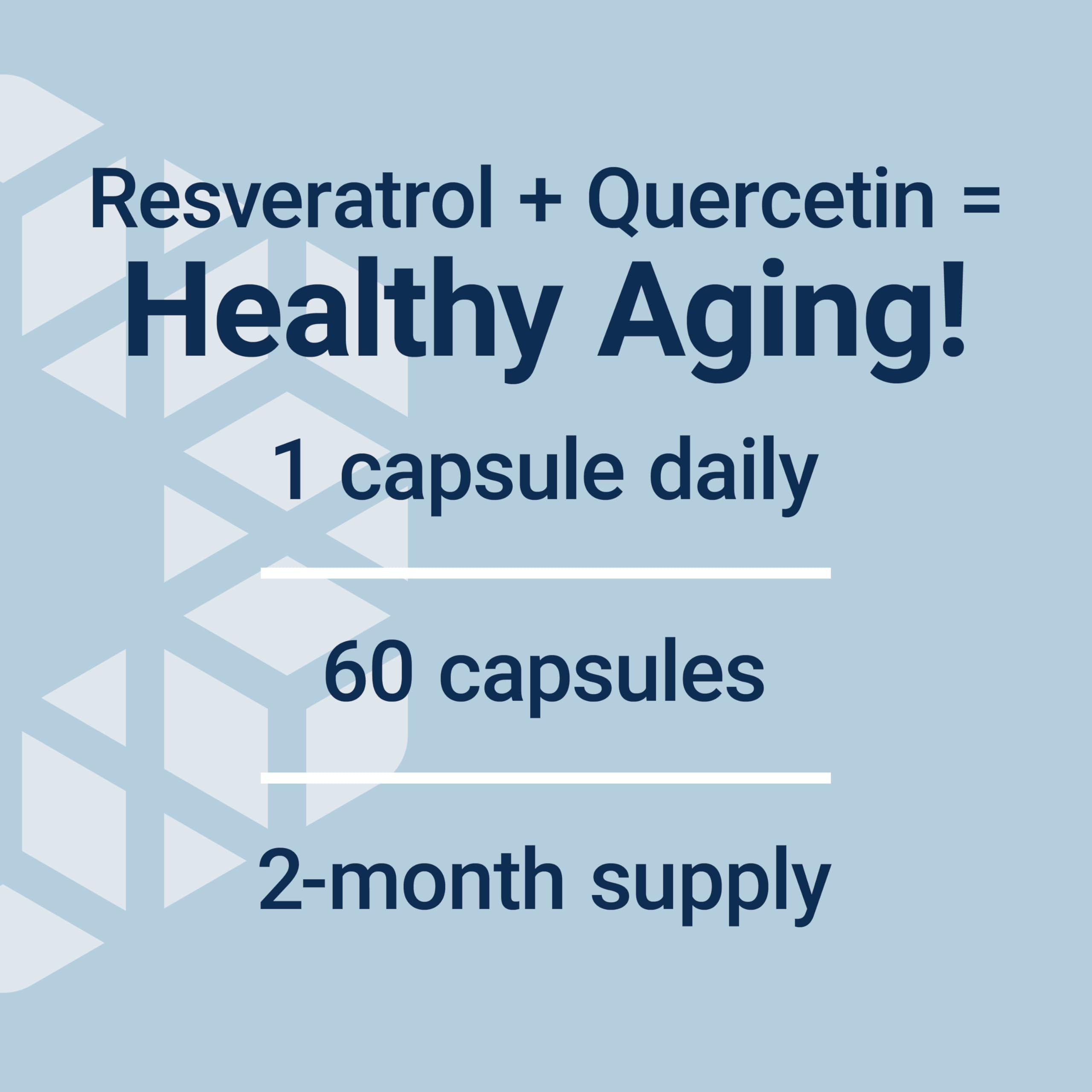 Optimized Resveratrol Elite supplement with Quercetin for healthy aging, 60 capsules, 2-month supply
