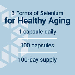 Life Extension super selenium complex 200 mcg label showing 3 forms of selenium for healthy aging 1 capsule daily 100 day supply