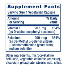 Supplement Facts panel: Vitamin E 20.1 mg and Selenium 200 mcg per vegetarian capsule
