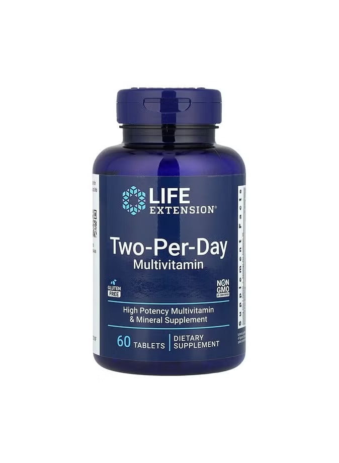 Life Extension Two-Per-Day Multivitamin 60 tablets bottle for high potency vitamin support