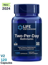 Life Extension Two-Per-Day multivitamin supplement bottle, V2 120 capsules