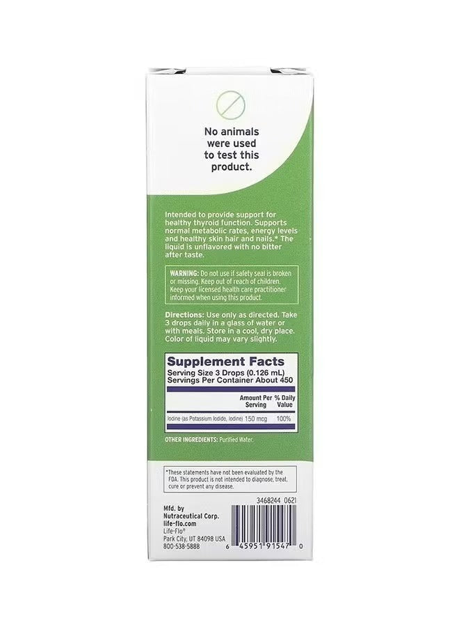 Life-flo liquid iodine supplement UAE in a clear bottle for thyroid health support