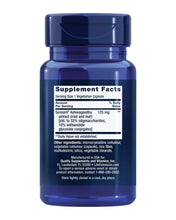 Blue supplement bottle back label with Supplement Facts for Sensoril Ashwagandha 125 mg